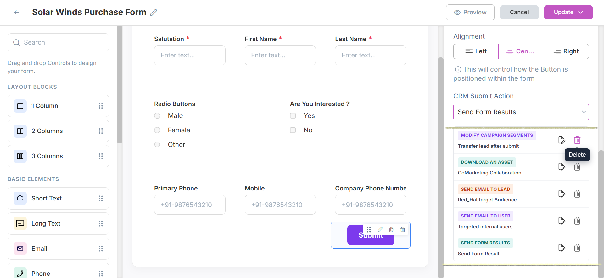 Edit Form Actions
